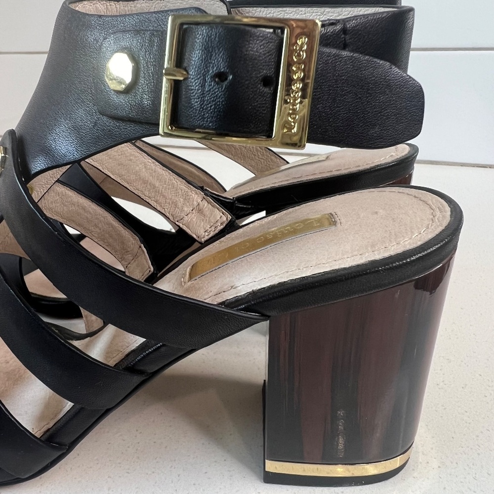 Louise et Cie Lo-Vira black leather sandals, tortoise color block heel - Picture 14 of 15